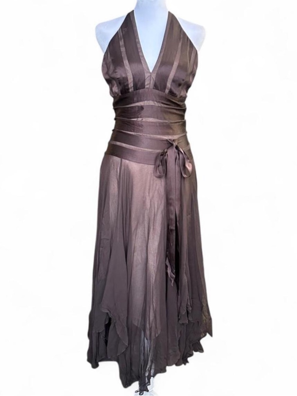 Iconic Y2K silk ribbon corset style bodice halter dress